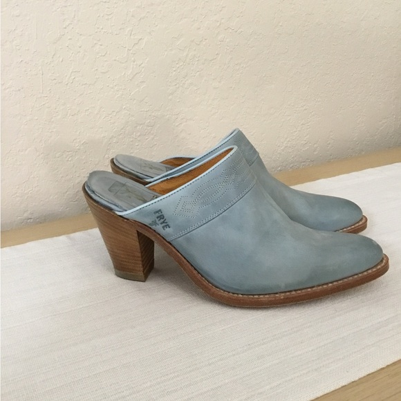 Frye Women’s Mules Size 8.5 M blue Color Leather Western Genuine Goodyear Welt - Picture 2 of 10